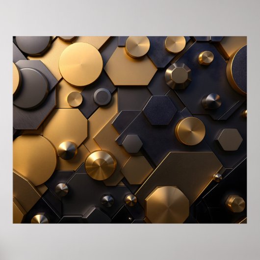 Geometrische Metallic Abstracte Wall Art - Goud en Poster (Voorkant)