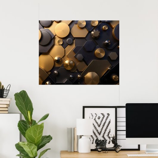 Geometrische Metallic Abstracte Wall Art - Goud en Poster (Thuiskantoor)