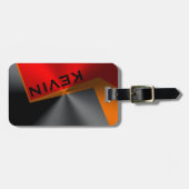 Geometrische metallisch zwart rood en Oranje Bagagelabel (Voorkant horizontaal)
