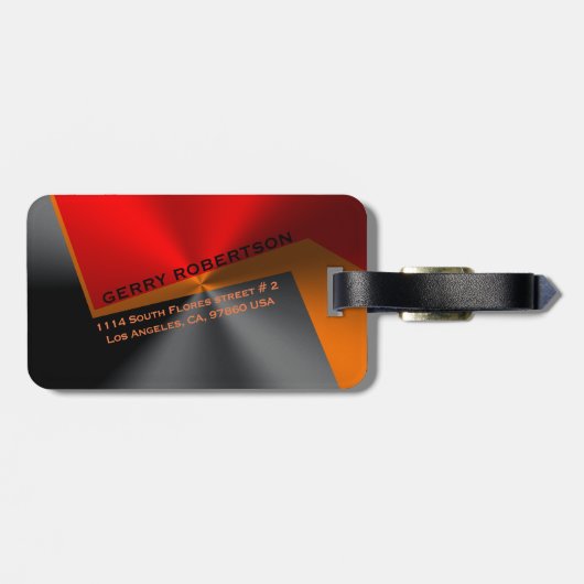 Geometrische metallisch zwart rood en Oranje Bagagelabel (Achterkant horizontaal)
