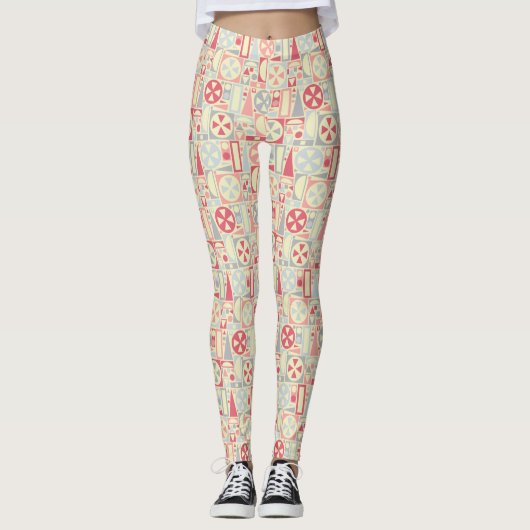Geometrische Mid-Century Modern Retro 50s Schattig Leggings (Voorkant)