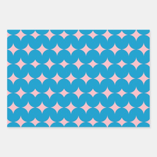 Geometrische middeleeuwse patronen in blauw en roz inpakpapier vel (Voorkant 2)