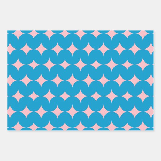 Geometrische middeleeuwse patronen in blauw en roz inpakpapier vel (Voorkant)