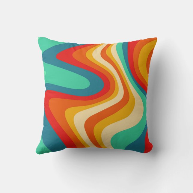 Geometrische middeleeuwse retro Waves regenboogren Kussen (Achterkant)