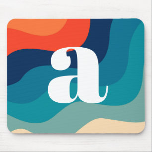 Geometrische middeleeuwse retro Waves regenboogren Muismat