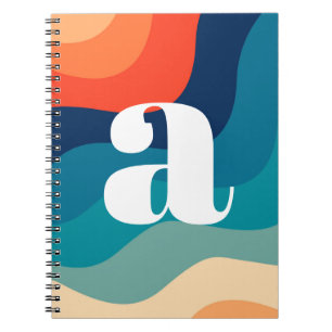 Geometrische middeleeuwse retro Waves regenboogren Notitieboek