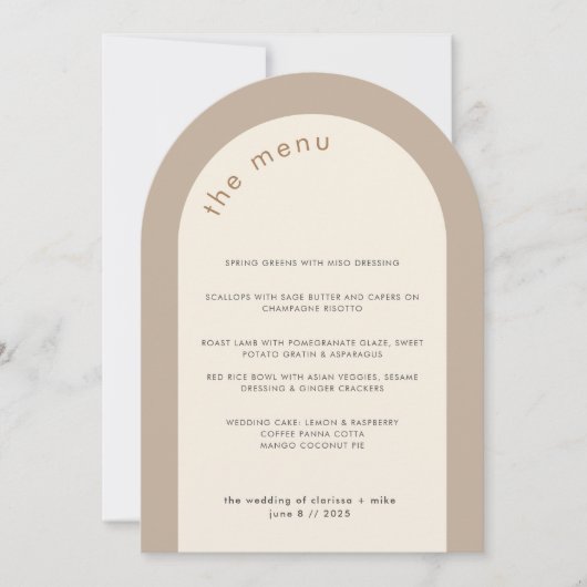 Geometrische Minimal Neutral Arch Wedding Menu Kaa Kaart (Voorkant)
