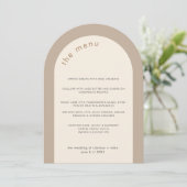 Geometrische Minimal Neutral Arch Wedding Menu Kaa Kaart (Staand voorkant)