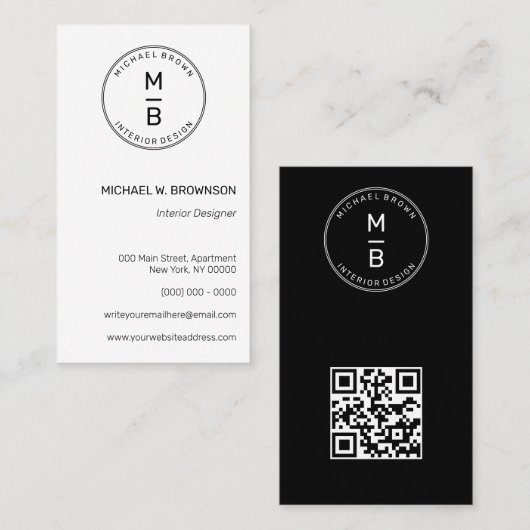 Geometrische minimale cirkeltypografische qr-code visitekaartje (Voorkant / Achterkant)