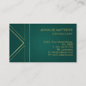 Geometrische minimale goudmonogram Emerald Green Visitekaartje (Achterkant)