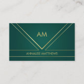 Geometrische minimale goudmonogram Emerald Green Visitekaartje (Voorkant)