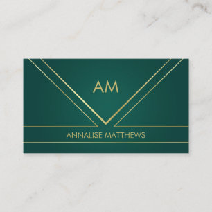 Geometrische minimale goudmonogram Emerald Green Visitekaartje