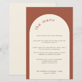 Geometrische minimale terracotta Arch Wedding Menu