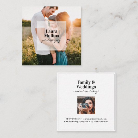 Geometrische minimale witte vierkant moderne fotog vierkante visitekaartje (Voorkant / Achterkant)