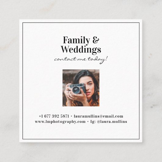Geometrische minimale witte vierkant moderne fotog vierkante visitekaartje (Achterkant)