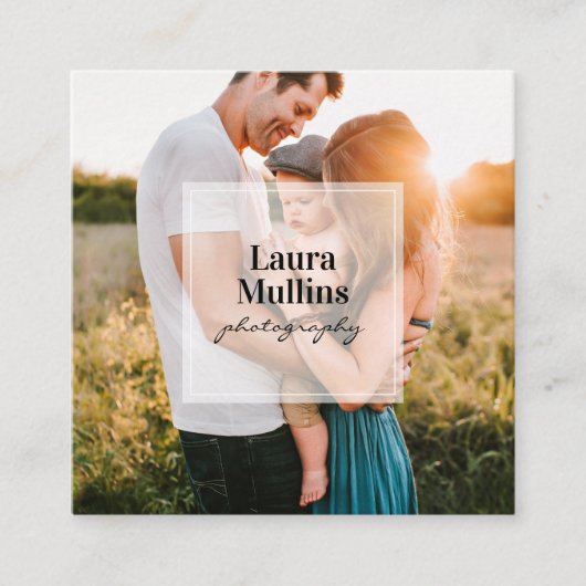 Geometrische minimale witte vierkant moderne fotog vierkante visitekaartje (Voorkant)
