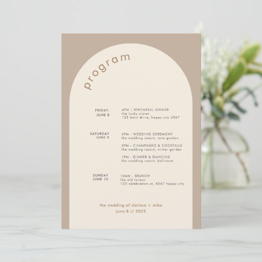 Geometrische minimale zand-boog-wedloop tijdlijn programmakaart (Staand voorkant)