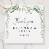 Geometrische minimalistische eucalyptus bruiloft bedankjes labels (Voorkant)