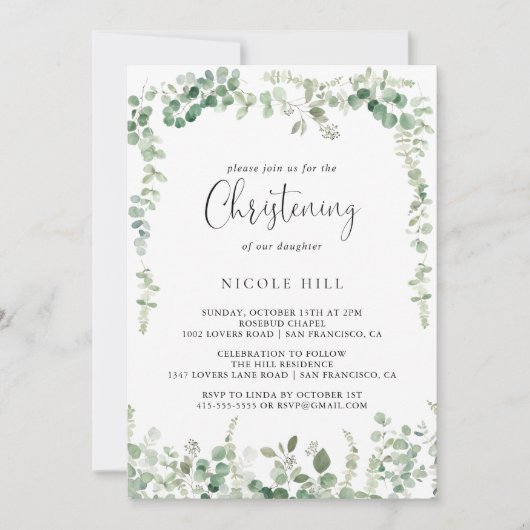 Geometrische minimalistische eucalyptus doopsel kaart (Voorkant)