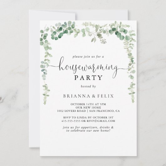 Geometrische minimalistische Eucalyptus Housewarmi Kaart (Voorkant)