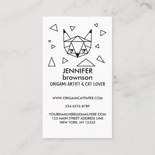 Geometrische minimalistische oorsprongskat visitekaartje (Achterkant)