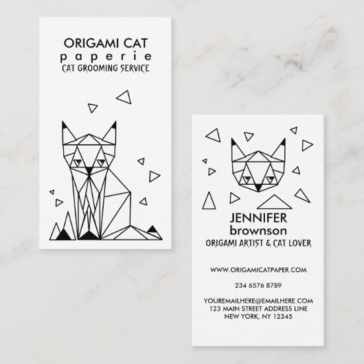 Geometrische minimalistische oorsprongskat visitekaartje (Voorkant / Achterkant)