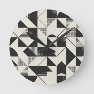 Geometrische minimalistische wandklok – zwart-wit