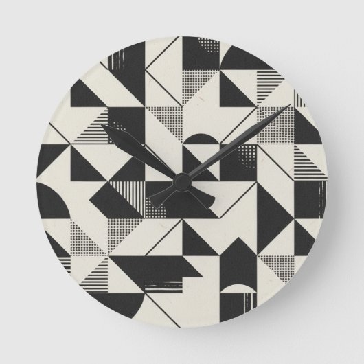 Geometrische minimalistische wandklok – zwart-wit (Voorkant)