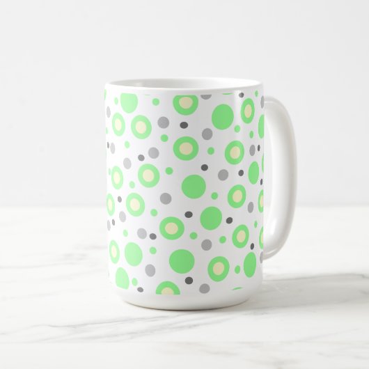 Geometrische Mint Green Cream Grey Polka Dots Koffiemok (Voorkant rechts)