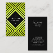 Geometrische Mod Bold Zwart en Neon Geel Patroon Visitekaartje (Voorkant / Achterkant)