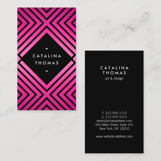 Geometrische Mod Bold Zwart en Neon Roze Patroon Visitekaartje (Voorkant / Achterkant)