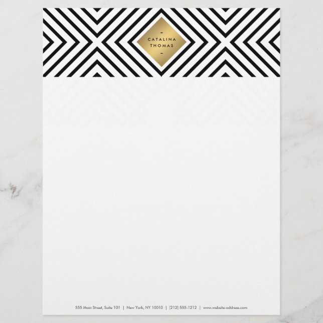 Geometrische Mod Vet Zwart-wit Patroon Briefhoofd (Voorkant)