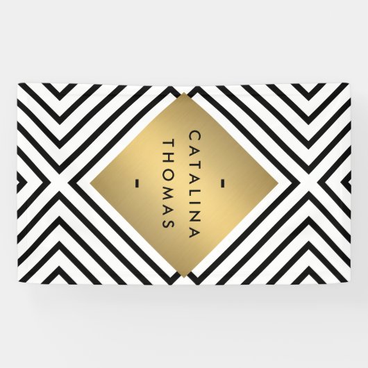 Geometrische Mod Vet Zwart-wit Patroon Spandoek (Horizontaal)