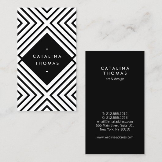 Geometrische Mod Vet Zwart-wit Patroon Visitekaartje (Voorkant / Achterkant)