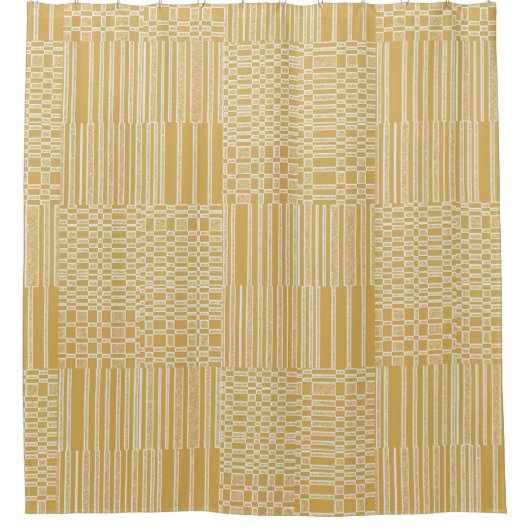 Geometrische modderpleinen en bars mosterdgeel gri douchegordijn (Voorkant)