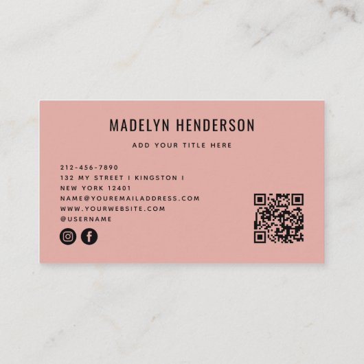 Geometrische Modern Bold Abstract QR Code Roze Visitekaartje (Achterkant)