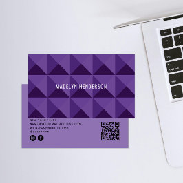 Geometrische Modern Bold Abstracte QR-code Paarse Visitekaartje