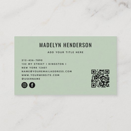 Geometrische Modern Bold Abstracte QR-code Sage Gr Visitekaartje (Achterkant)