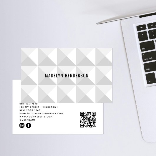 Geometrische Modern Bold White Abstracte QR-code Visitekaartje