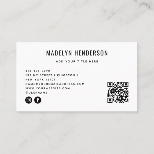 Geometrische Modern Bold White Abstracte QR-code Visitekaartje (Achterkant)