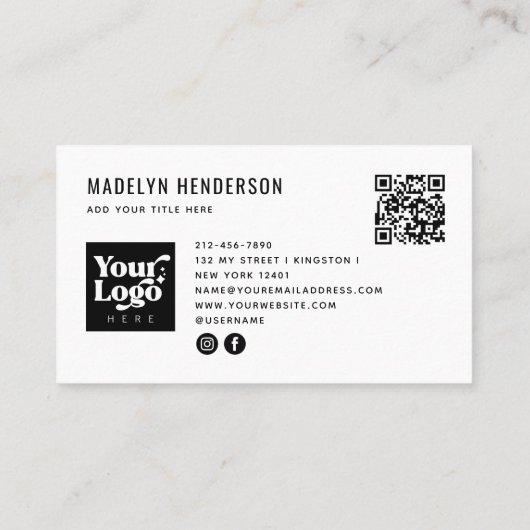Geometrische Modern Bold Zwart Abstract QR Code Lo Visitekaartje (Achterkant)