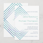 Geometrische moderne blauwe Waterverf bruiloft Kaart (Voorkant / Achterkant)