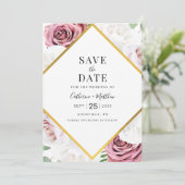 Geometrische moderne bloemige roze typografie save the date (Staand voorkant)