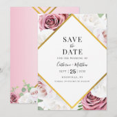 Geometrische moderne bloemige roze typografie save the date (Voorkant / Achterkant)