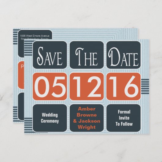 Geometrische moderne bruiloft Bewaar de datum Aankondigingskaart (Voorkant / Achterkant)