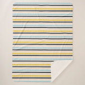 Geometrische moderne, gele, blauwe strepenpatroon sherpa deken (Voorkant)