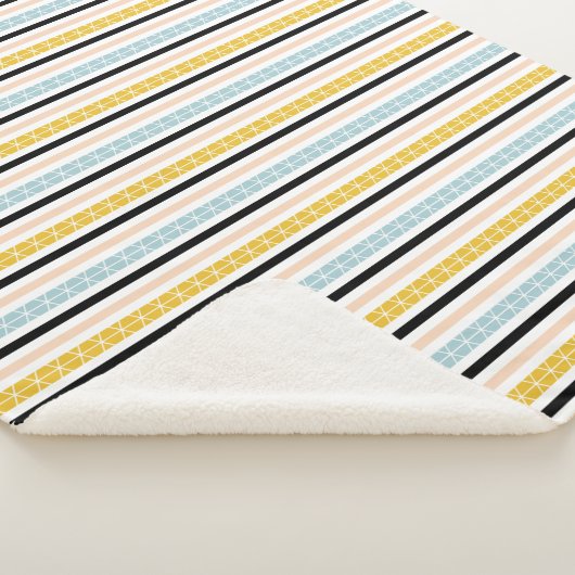 Geometrische moderne, gele, blauwe strepenpatroon sherpa deken (3/4)