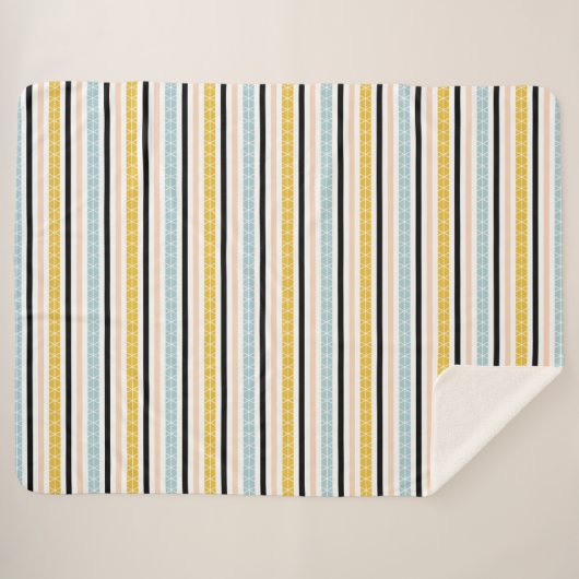 Geometrische moderne, gele, blauwe strepenpatroon sherpa deken (Voorkant (horizontaal))