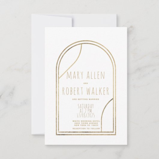 Geometrische moderne goudmakerij met een witte bru kaart (Voorkant)