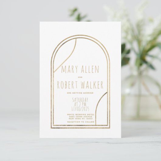 Geometrische moderne goudmakerij met een witte bru kaart (Staand voorkant)